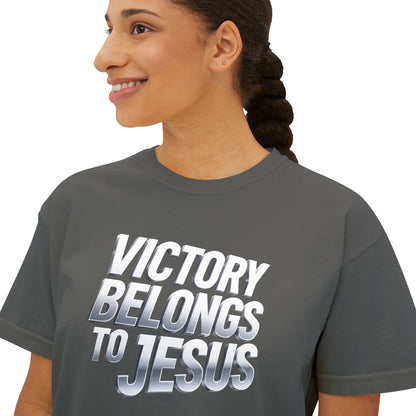 Victory Belongs to Jesus Boxy Tee — Christian Faith Graphic Tee