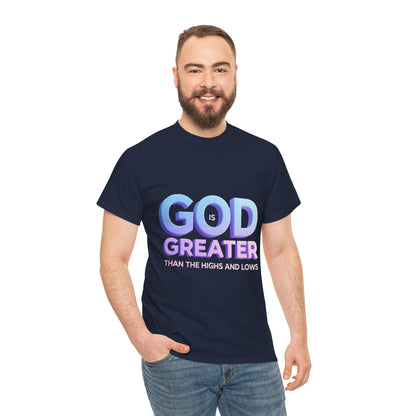 God Greater Gradient Tee — Soft Blue & Lilac Faith Shirt