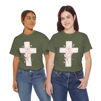 Floral Cross Tee — Delicate Bloom Christian T-Shirt