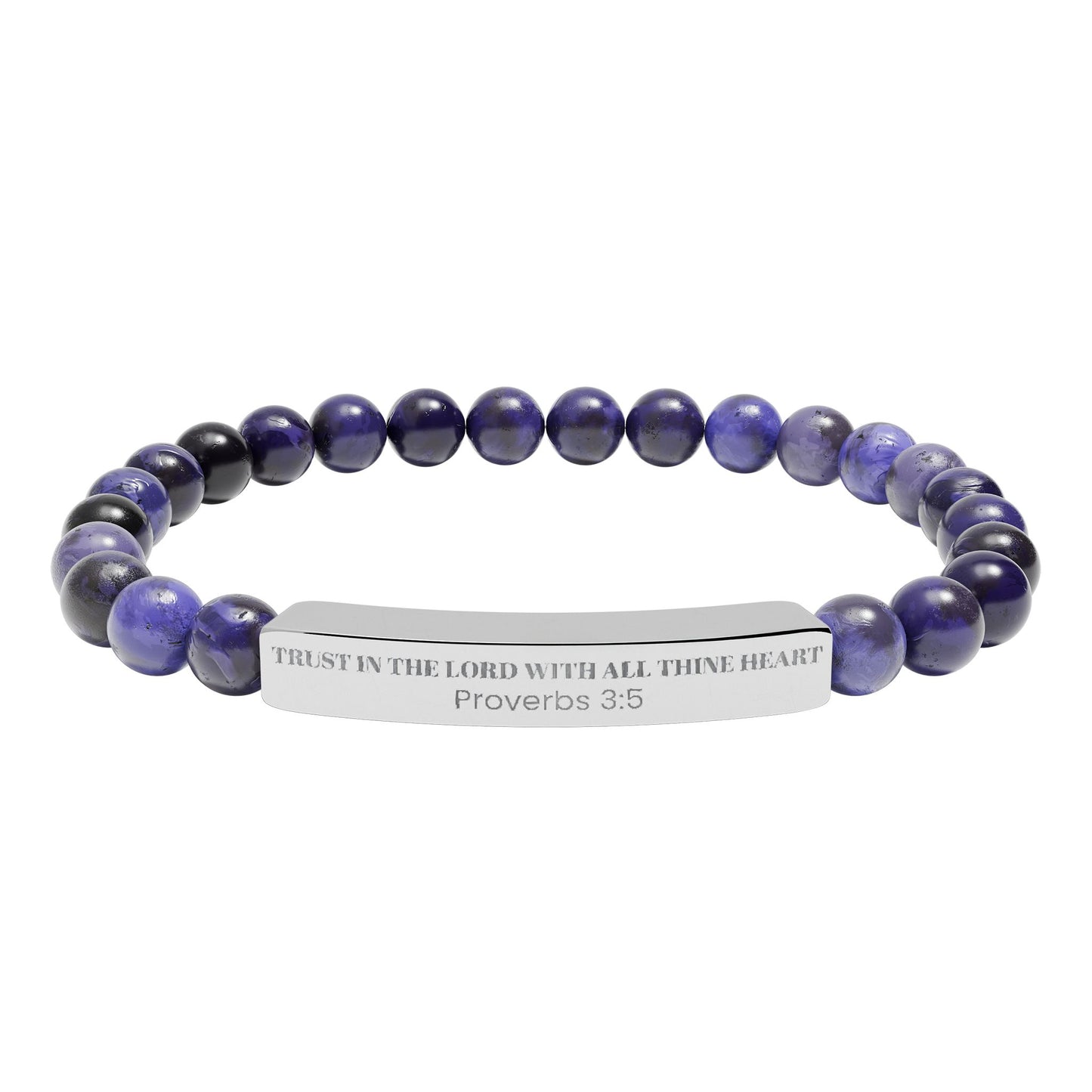 Engravable Natural Stone Bar Bracelet — Stretch Beaded Bracelet |