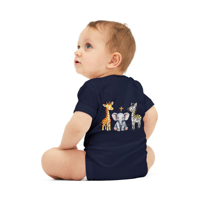 Cute Safari Trio Baby Onesie — Giraffe, Elephant & Zebra Infant Bodysuit