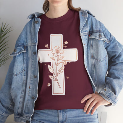 Floral Cross Tee — Delicate Bloom Christian T-Shirt