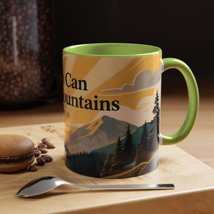 Faith Can Move Mountains Coffee Mug — Matthew 17:20 Inspirational Accent Mug