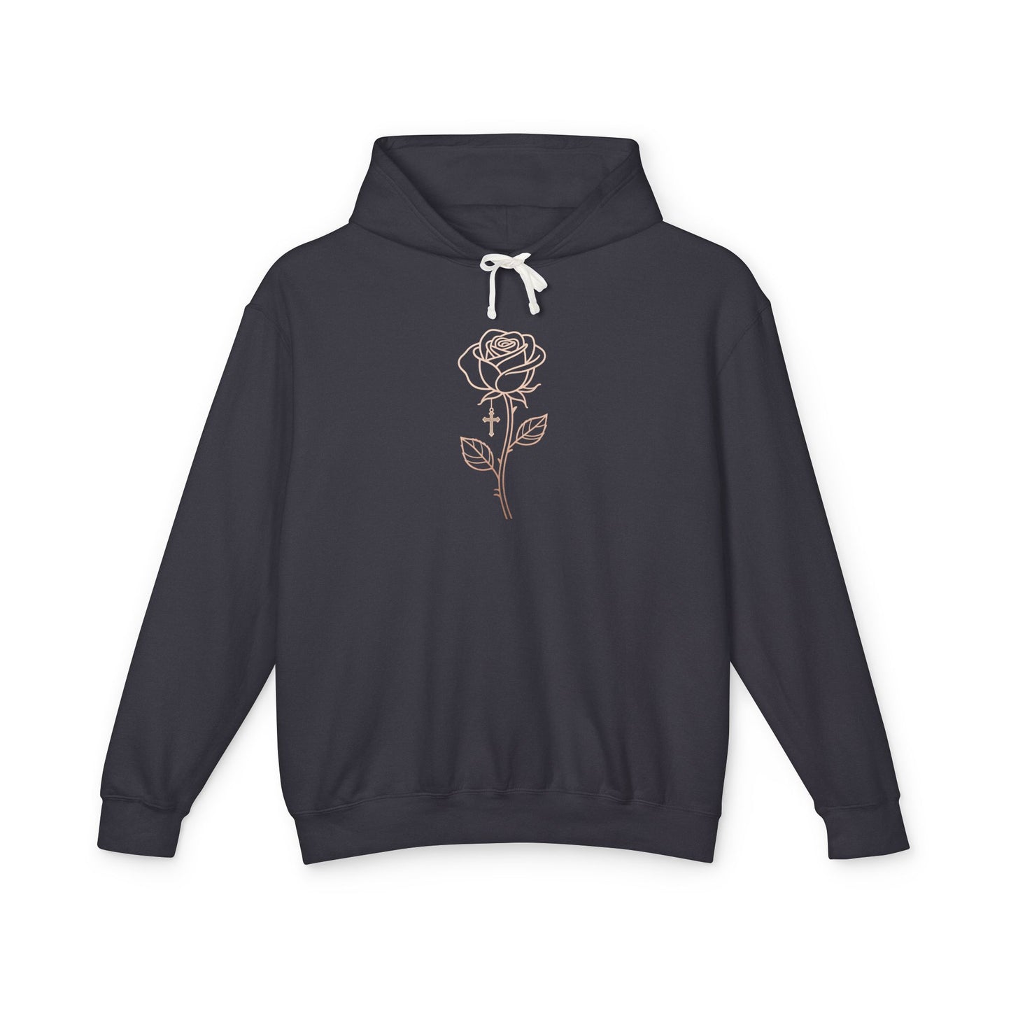Lightweight Rose Line Hoodie — Subtle Single-Line Floral Design