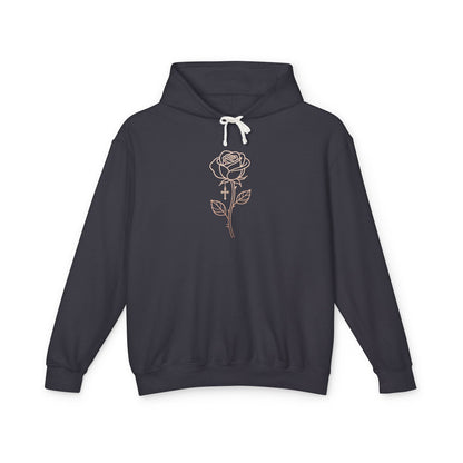 Lightweight Rose Line Hoodie — Subtle Single-Line Floral Design