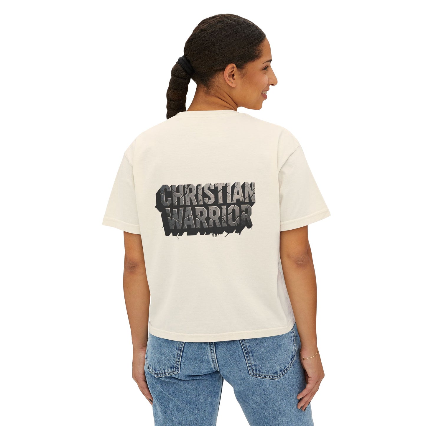 Christian Warrior Boxy Tee — Women's Faith Graphic Shirt