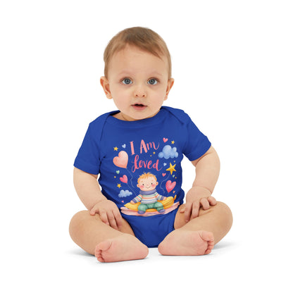 “I Am Loved” Baby Onesie – Cute Infant Bodysuit with Heart & Cloud Illustration