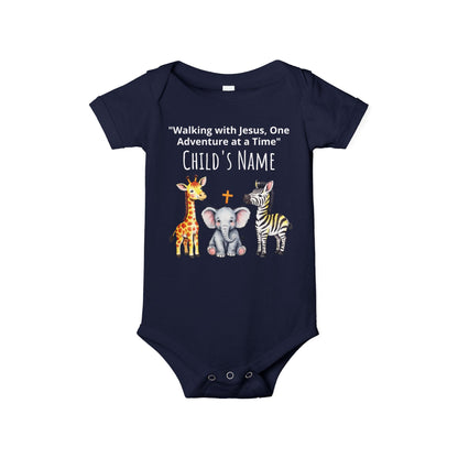 Cute Safari Trio Baby Onesie — Giraffe, Elephant & Zebra Infant Bodysuit