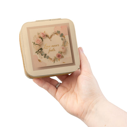 Portable Jewelry Travel Case - Pink Floral 'Love Never Fails' Organizer
