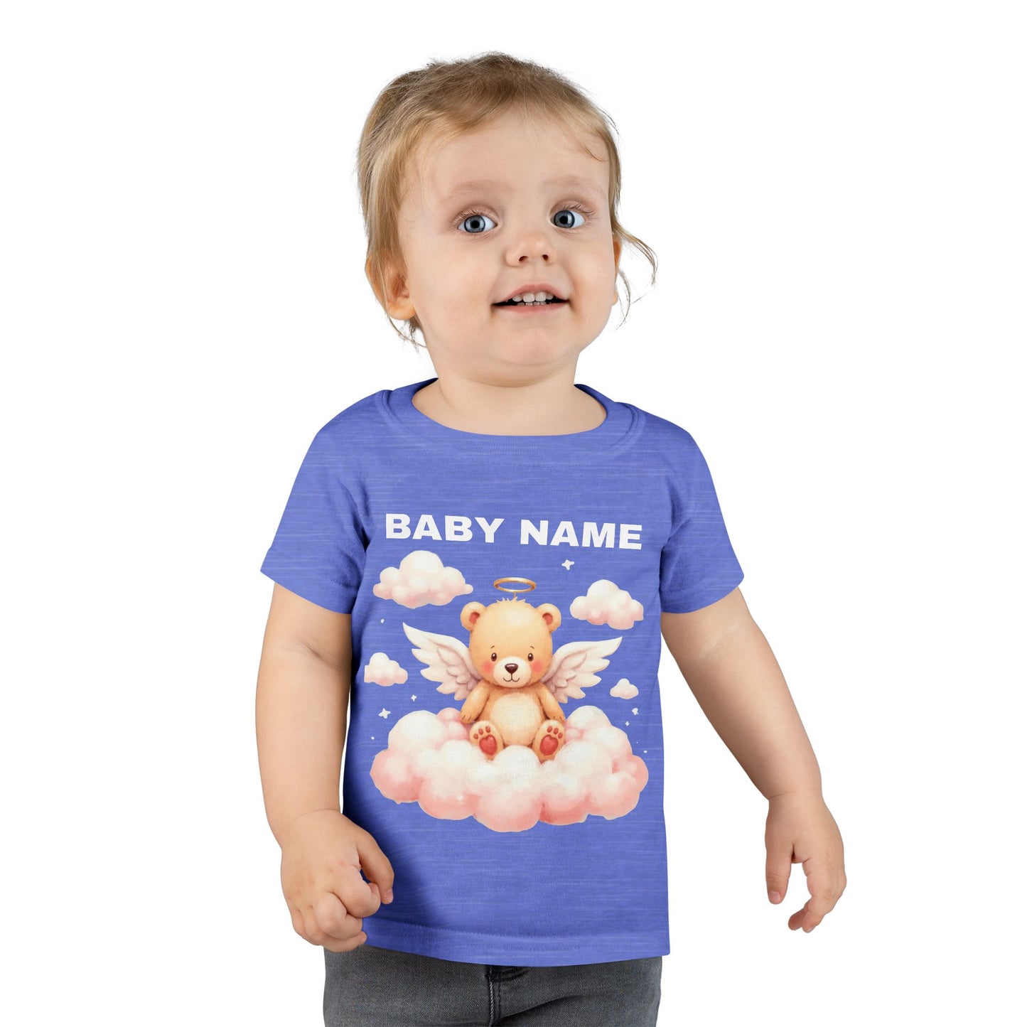 Personalized Toddler T-Shirt — Cute Angel Bear on Cloud (Custom "Baby Name")