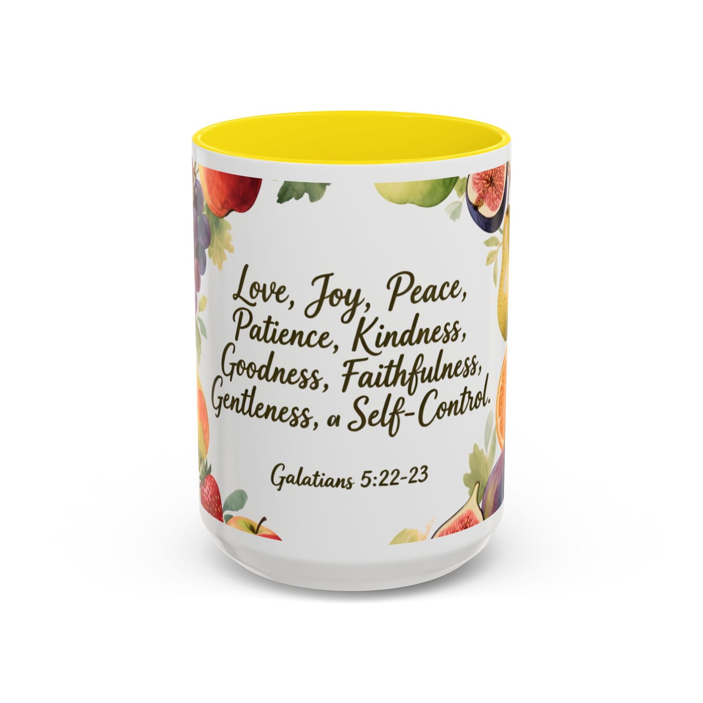 Christian Fruit of the Spirit Accent Coffee Mug — Galatians 5:22-23 Floral Scripture Design (11/15oz)