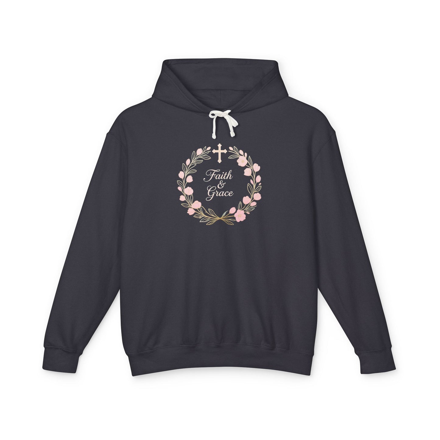 Faith & Grace Blush Rose Hoodie — Lightweight Floral Cross Pullover
