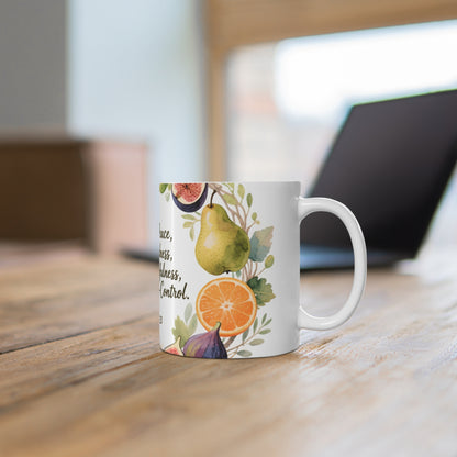 Love Joy Peace Scripture Mug — Galatians 5:22–23 Watercolor Fruit 11oz