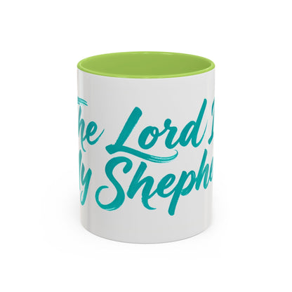 Scripture Accent Coffee Mug — Teal Hand-Lettered Encouragement (11/15 oz)