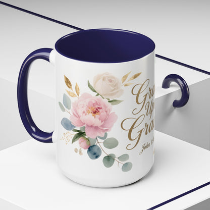 Grace Upon Grace Floral Coffee Mug — John 1:16 Scripture Accent Mug
