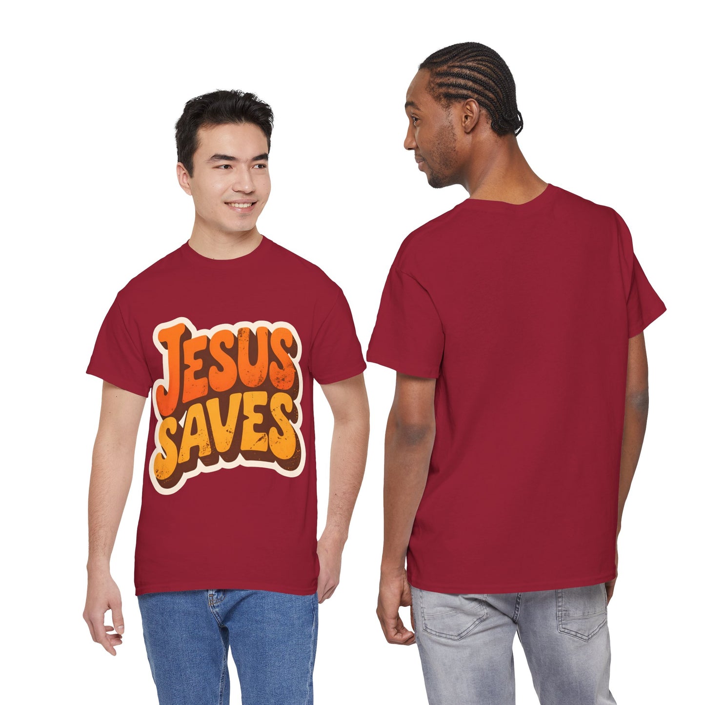Jesus Saves Retro Tee — Bright Sunset Faith T-Shirt