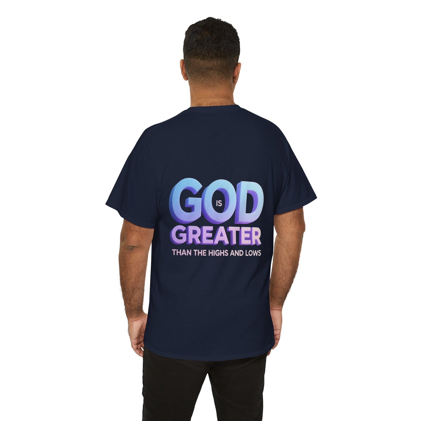 God Greater Gradient Tee — Soft Blue & Lilac Faith Shirt