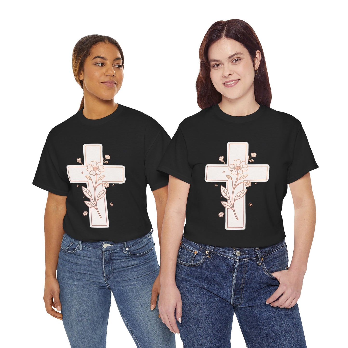 Floral Cross Tee — Delicate Bloom Christian T-Shirt