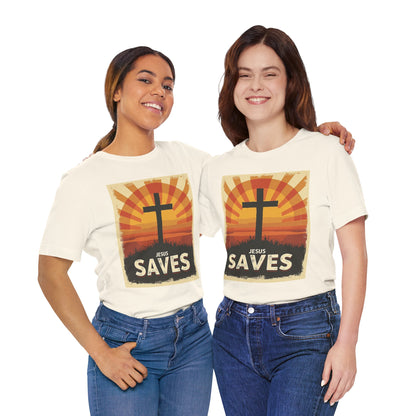 Jesus Saves Cross tee | Christian faith shirt, sunrise graphic | Perfect Gift for Mom and Dad | Friends and Family Shirt