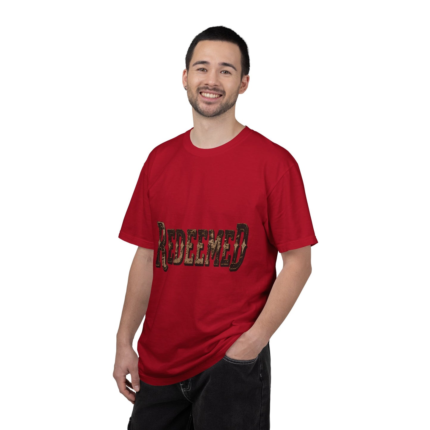 Garment-Dyed Statement Tee — Bold Single-Word Typographic Front