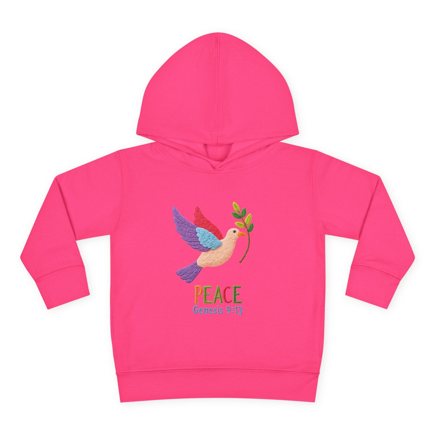 Toddler Hoodie — Colorful Peace Dove with Olive Branch & “PEACE Genesis 9:13”