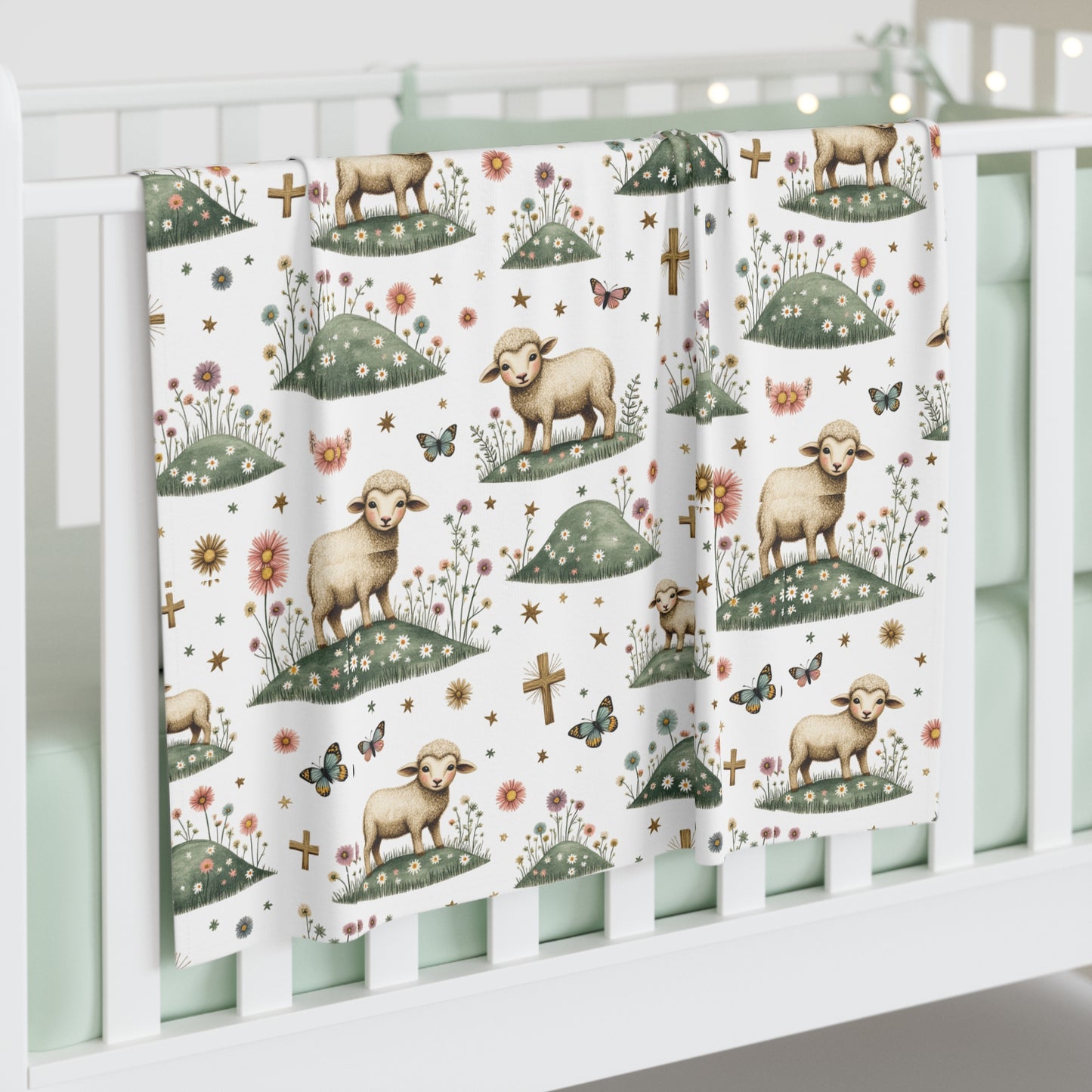 Baptism Lamb Baby Swaddle Blanket — Christian Christening Floral Wrap
