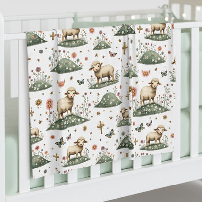 Baptism Lamb Baby Swaddle Blanket — Christian Christening Floral Wrap
