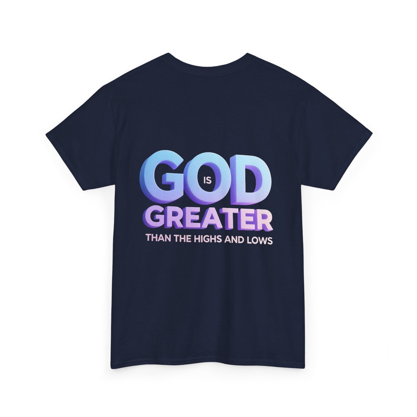 God Greater Gradient Tee — Soft Blue & Lilac Faith Shirt