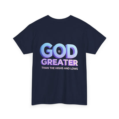 God Greater Gradient Tee — Soft Blue & Lilac Faith Shirt