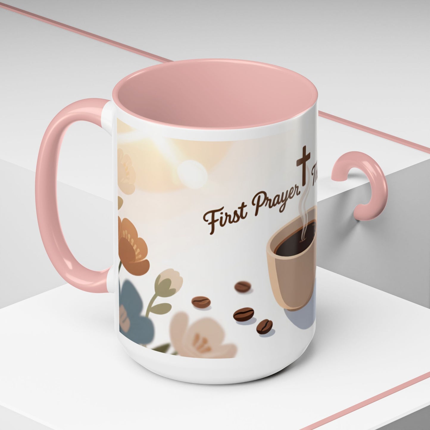 Prayer Then Coffee Mug — Christian Scripture Coffee Cup (1 Thessalonians 5:17) (Multi Color )
