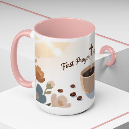 Prayer Then Coffee Mug — Christian Scripture Coffee Cup (1 Thessalonians 5:17) (Multi Color )