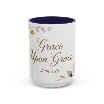Grace Upon Grace Coffee Mug — Floral John 1:16 Scripture Accent Mug