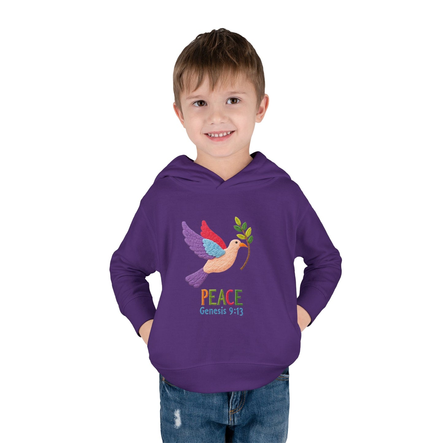 Toddler Hoodie — Colorful Peace Dove with Olive Branch & “PEACE Genesis 9:13”