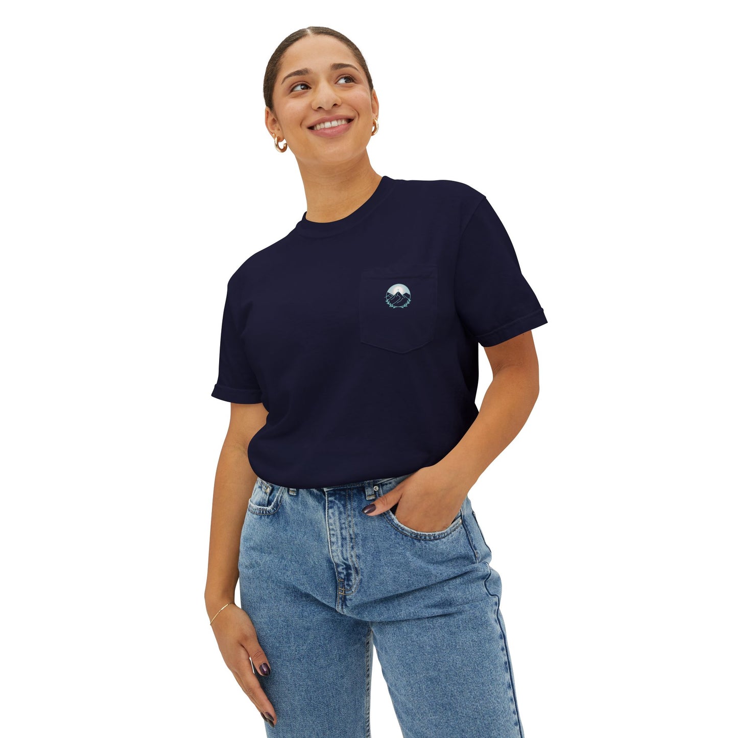 Pocket T-Shirt — Mountain Cross Back Graphic