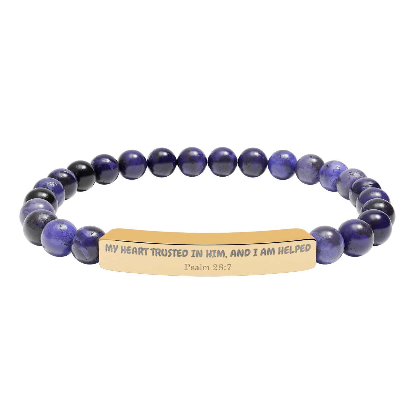 Engravable Natural Stone Stretch Bracelet — Personalized Bar Beaded Bracelet