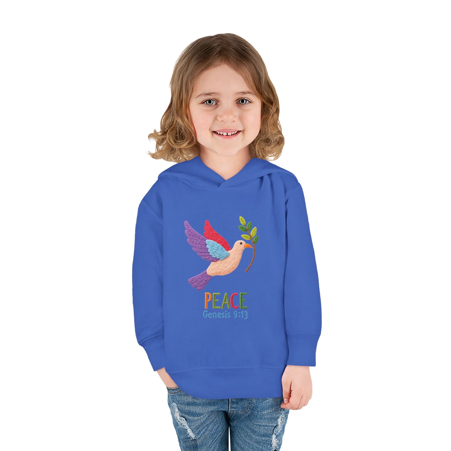 Toddler Hoodie — Colorful Peace Dove with Olive Branch & “PEACE Genesis 9:13”