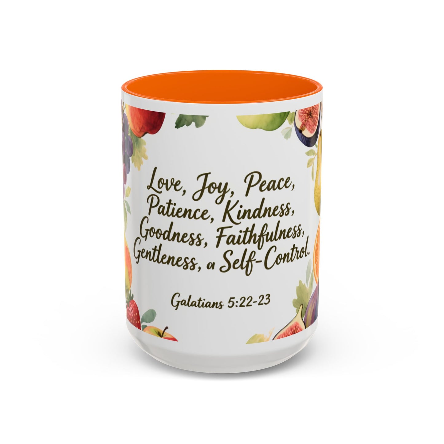 Christian Fruit of the Spirit Accent Coffee Mug — Galatians 5:22-23 Floral Scripture Design (11/15oz)