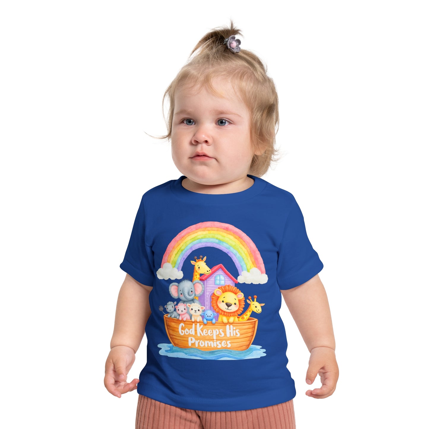 Baby T-Shirt — "God Keeps His Promises" Noah's Ark Rainbow Design