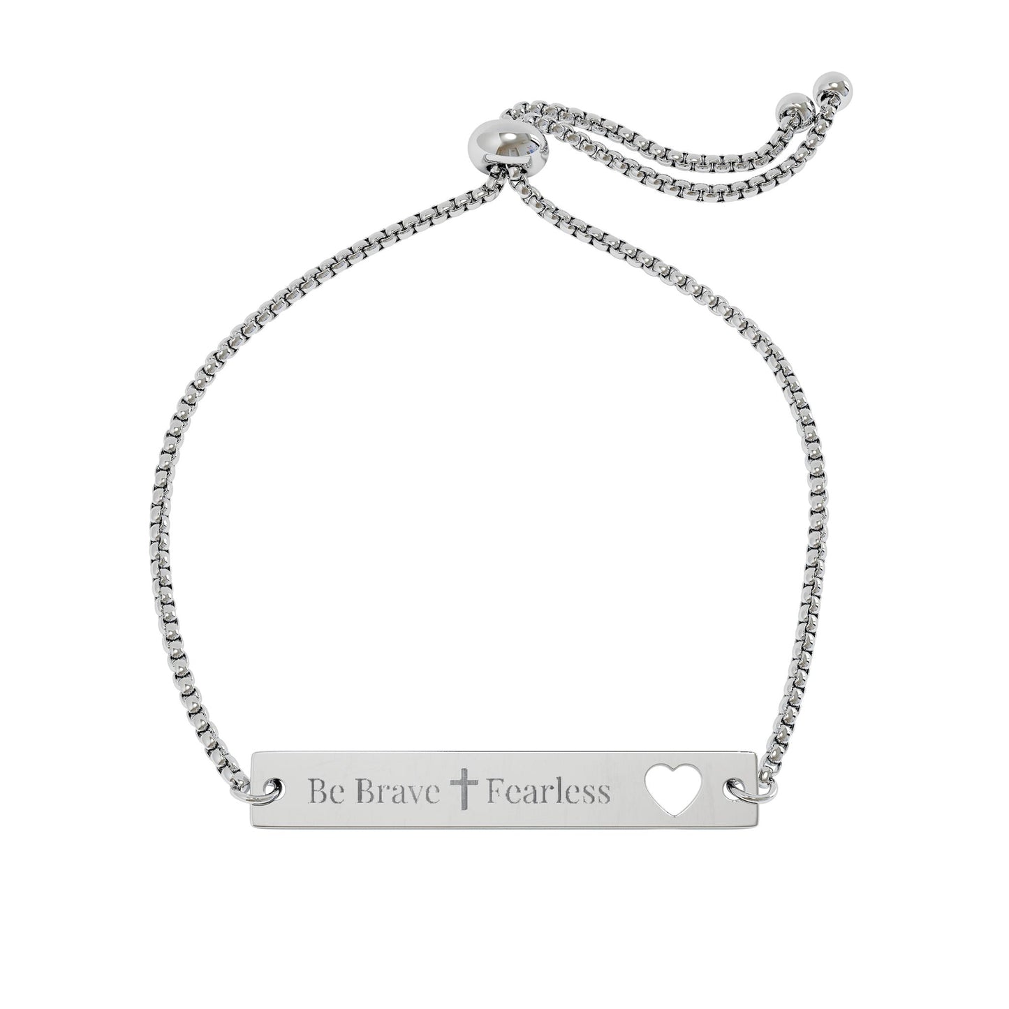 Be Brave Fearless Adjustable Flat Cutout Heart Bar Bracelet (Engraving) | Meaningful gift for Loved Ones