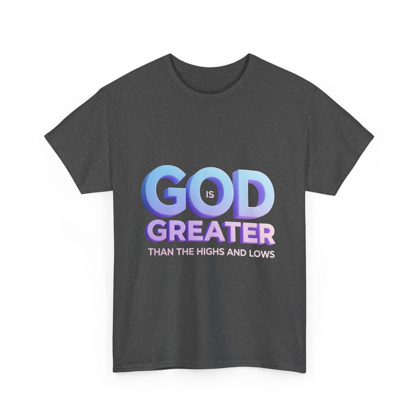 God Greater Gradient Tee — Soft Blue & Lilac Faith Shirt