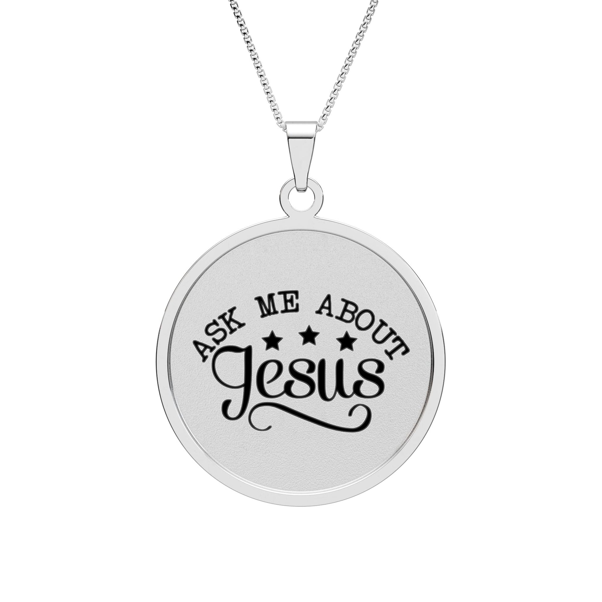 Ask Me About Jesus Round Photo Pendant Necklace Stainless Steel 