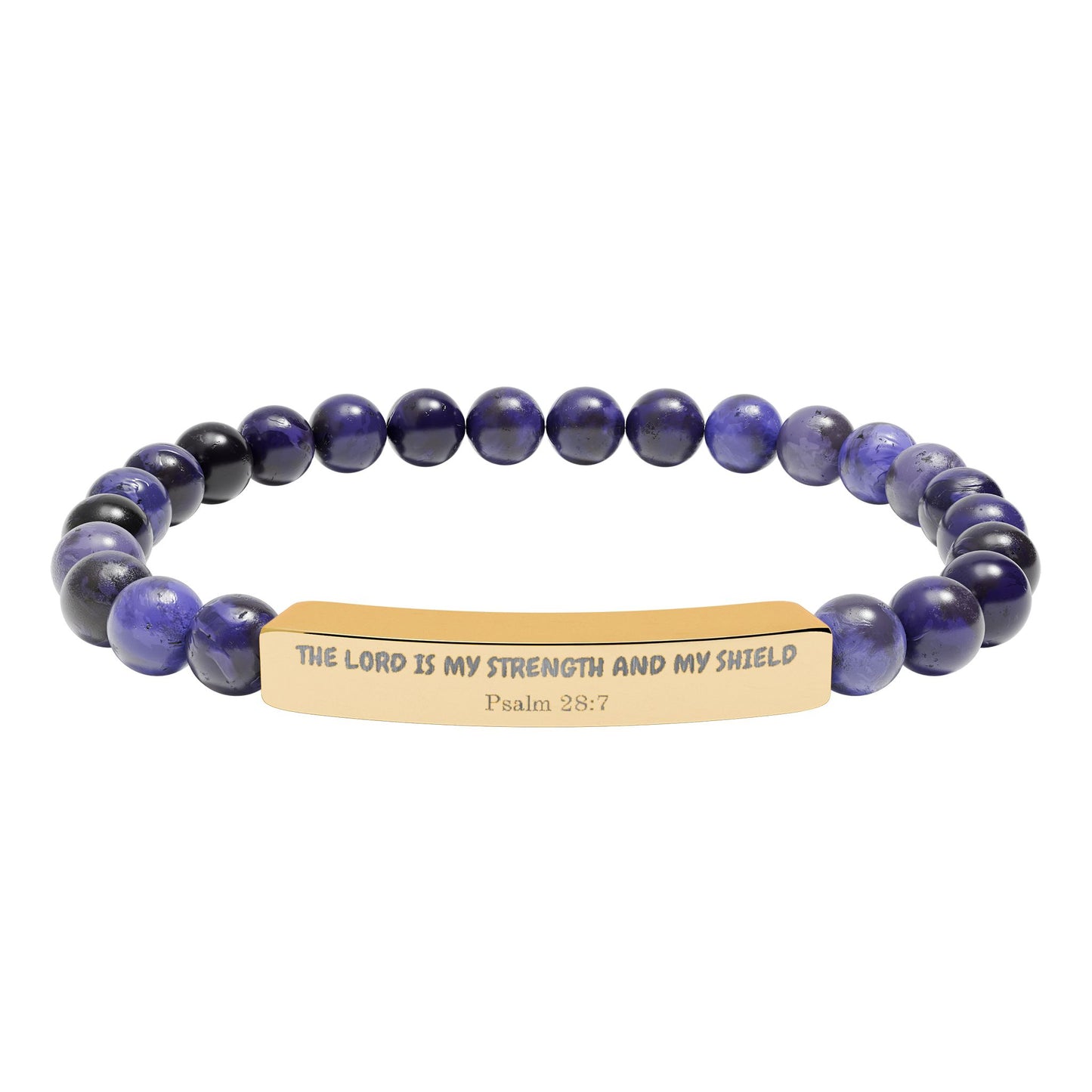 Engravable Natural Stone Bead Bracelet — Stretch Bar Gift