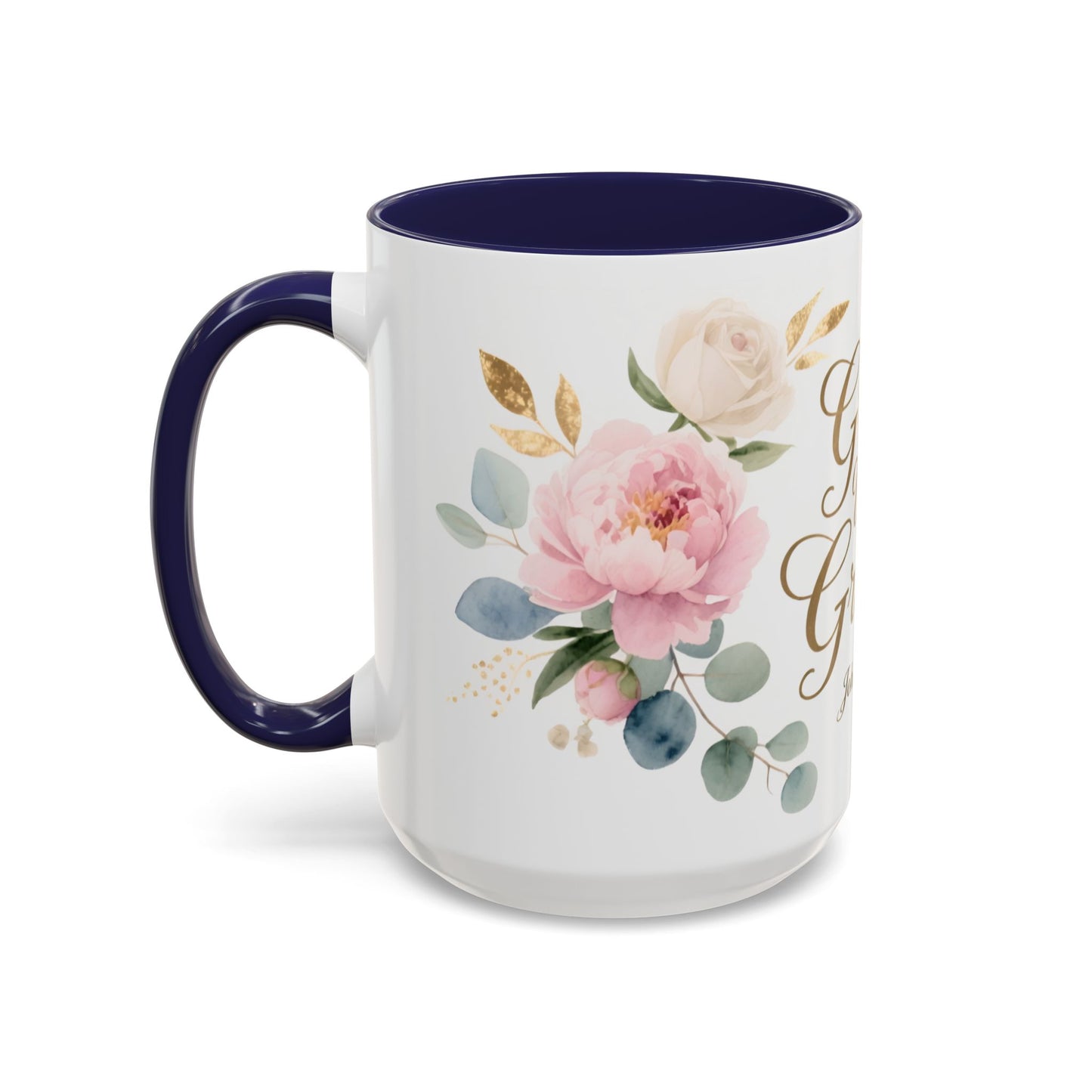 Grace Upon Grace Floral Coffee Mug — John 1:16 Scripture Accent Mug
