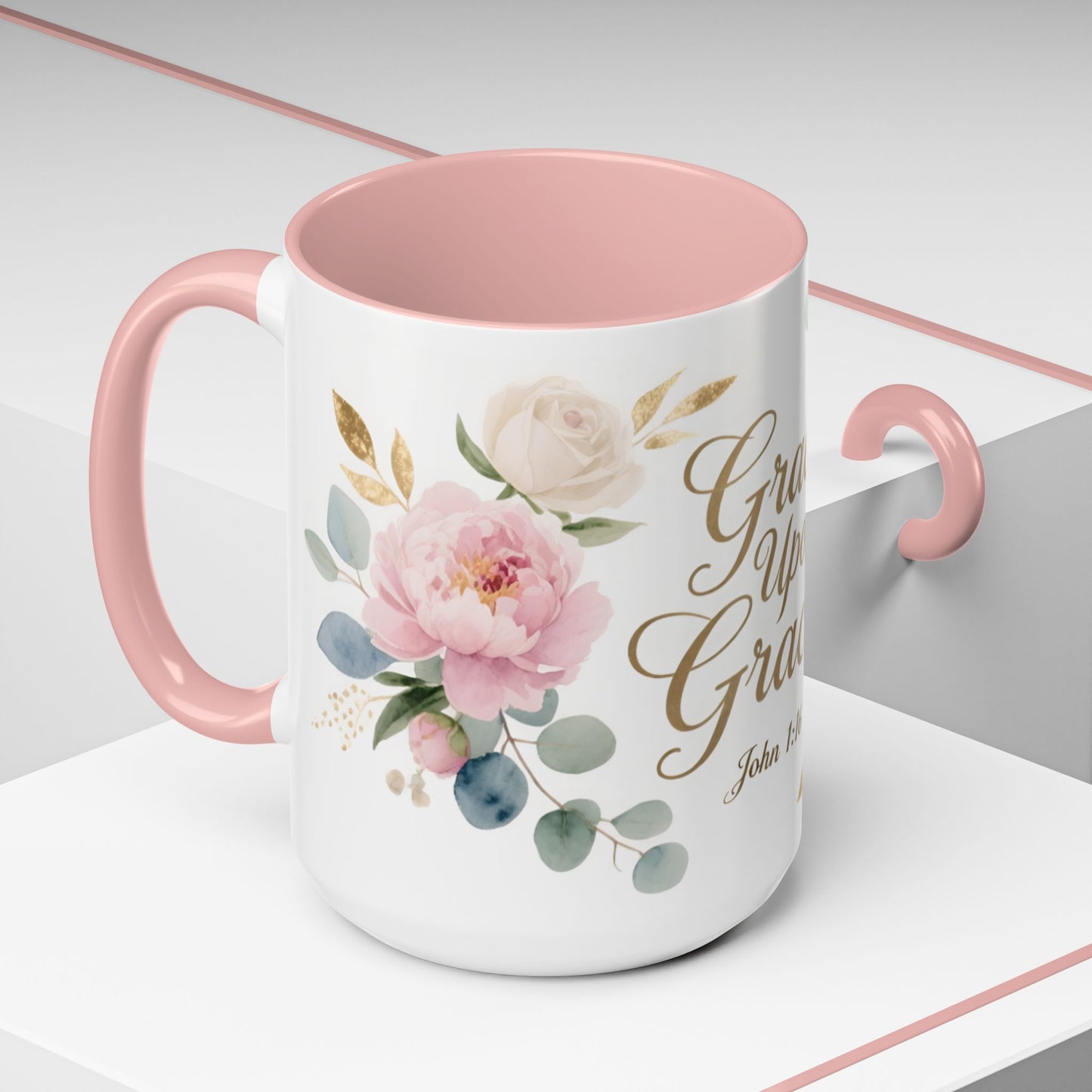Grace Upon Grace Floral Coffee Mug — John 1:16 Scripture Accent Mug