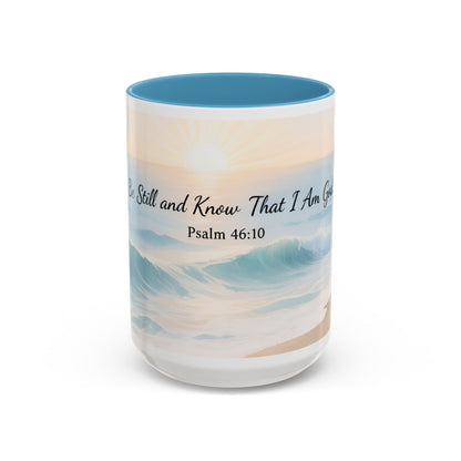 Psalm 46:10 Ocean Coffee Mug – "Be Still and Know That I Am God" Inspirational Ceramic