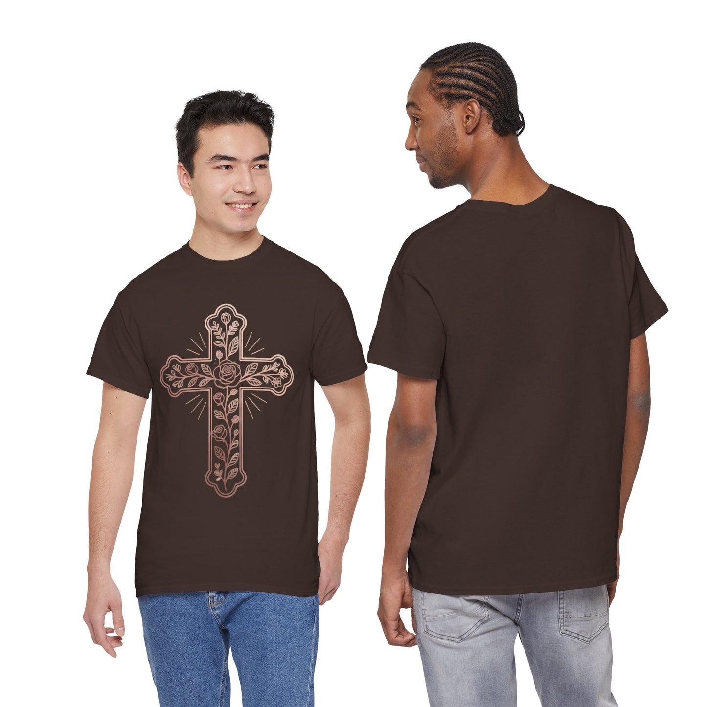 Floral Cross Tee – Delicate Pink Botanical Christian T-Shirt