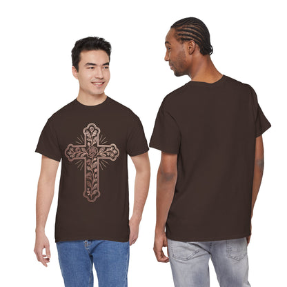 Floral Cross Tee – Delicate Pink Botanical Christian T-Shirt
