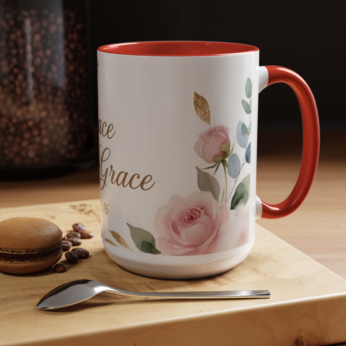 Grace Upon Grace Coffee Mug — Floral John 1:16 Scripture Accent Mug