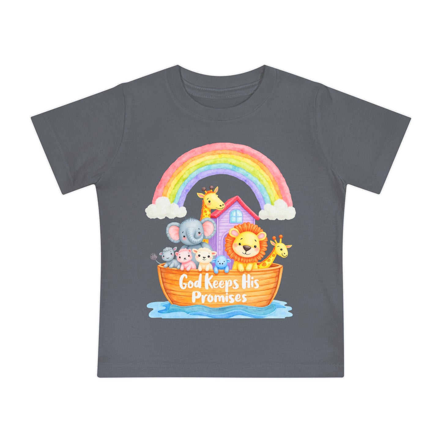 Baby T-Shirt — "God Keeps His Promises" Noah's Ark Rainbow Design