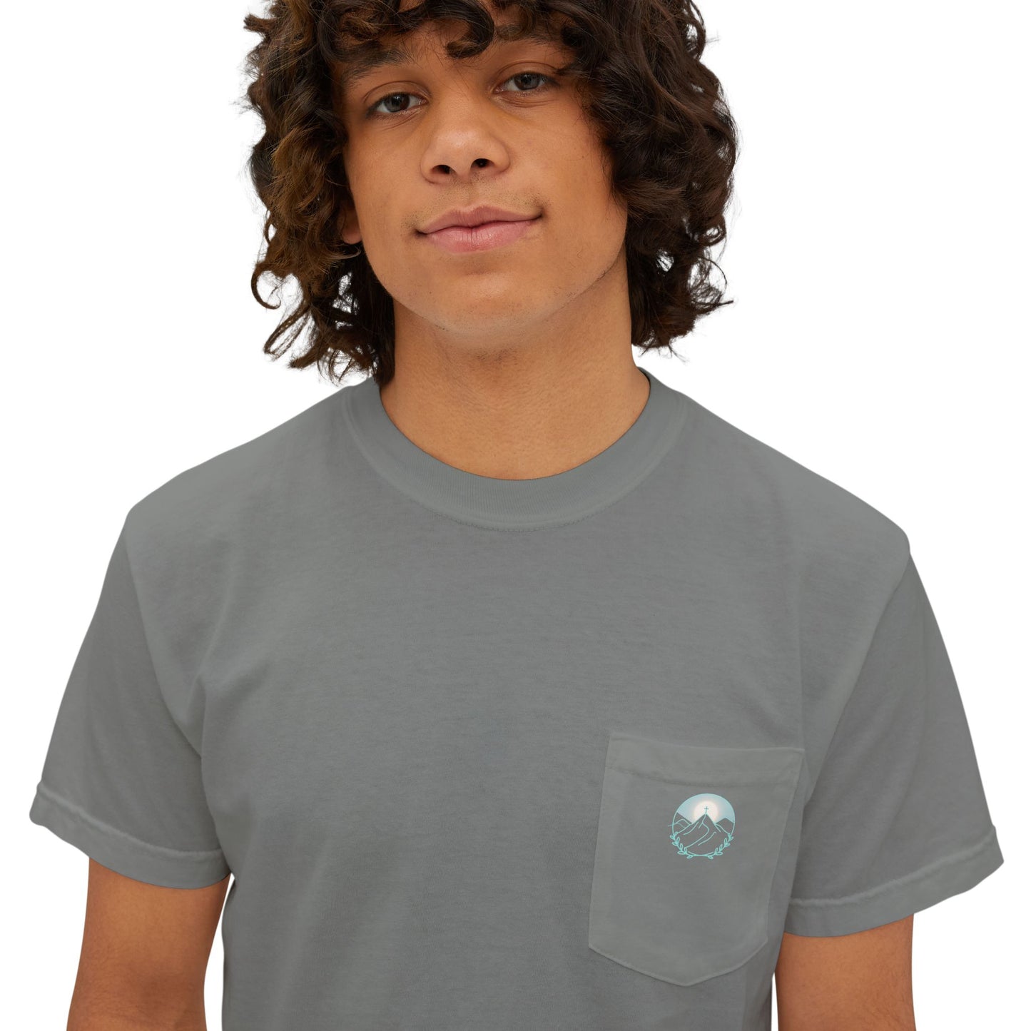 Pocket T-Shirt — Mountain Cross Back Graphic